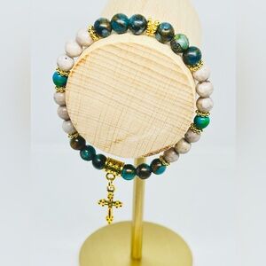 Handmade Jasper Antique Cross Beaded Bracelet 6 mm